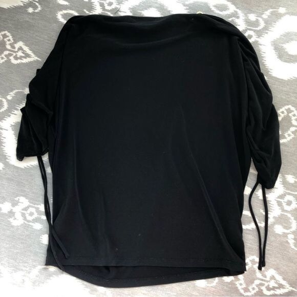 Michael Kors gold link strap black blouse tie sleeve woman’s size M - Picture 2 of 6